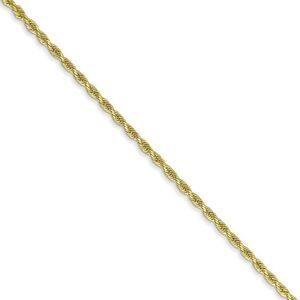 1.5mm, 10k Yellow Gold Diamond Cut Solid Rope Chain Necklace, 16 Inch